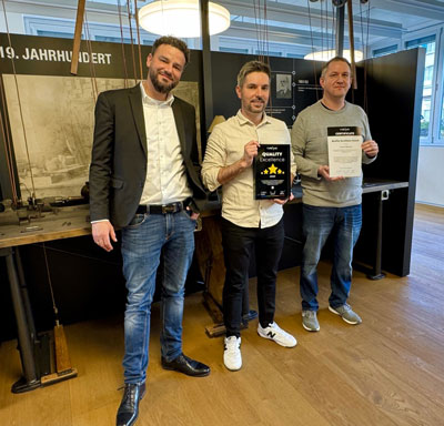 Essadek Elämin Belaid (Senior Sales Manager, CAQ AG),<br>Dragomir Burri, Philip Rösch (Laubscher Präzision AG)
