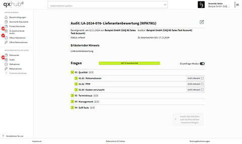 Auditbearbeitung in qxhub
